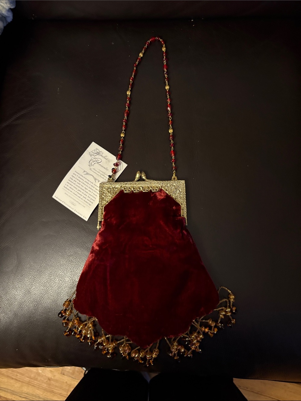 Vintage Beaded Burgundy Floral Velveteen & Brocade Evening Shoulder Bag - Picture 8 of 11
